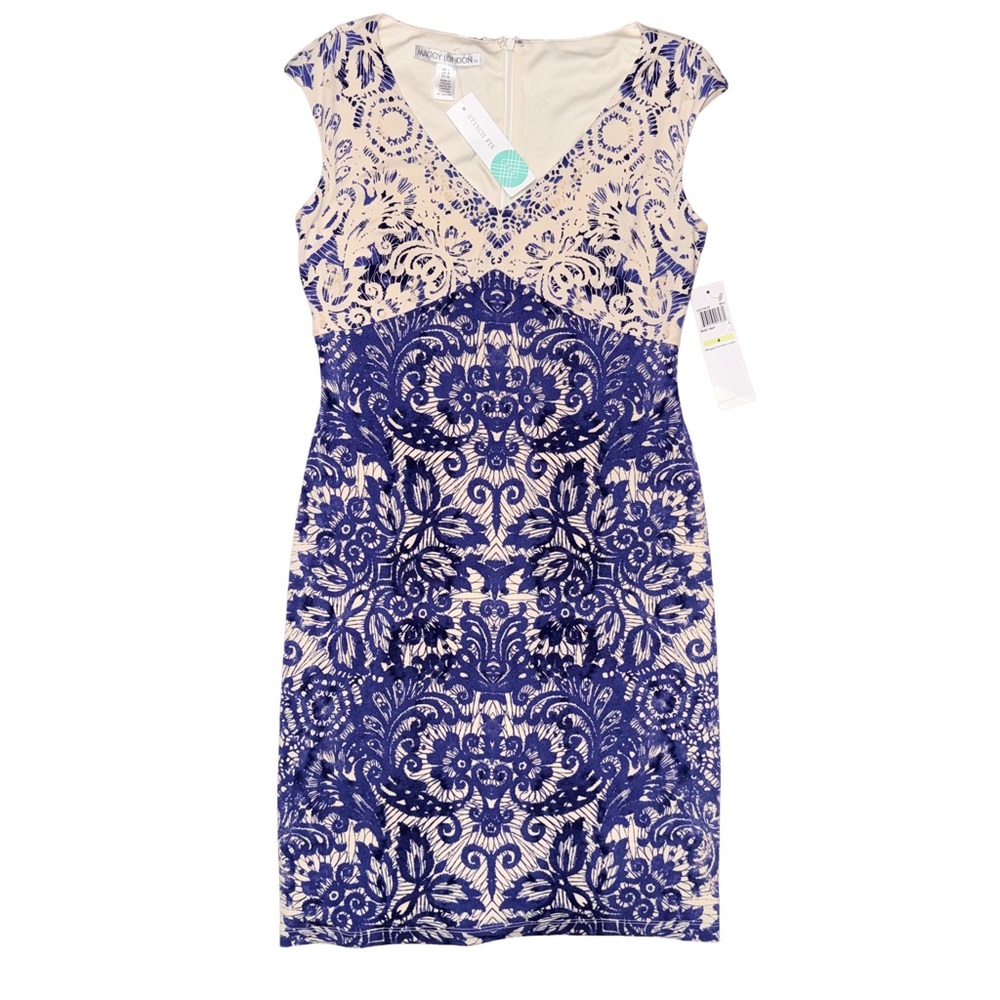 NWT Maggy London Cream Lace Print Jersey Dress Business Office Coastal Chic
